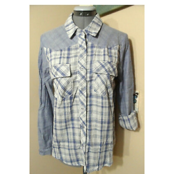 Nwt NAMELESS Plaid Gingham Button up Shirts Violet or Blue long sleeve Western - Picture 2 of 10